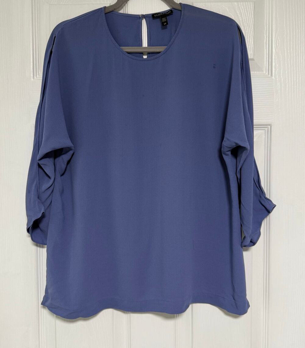 Eileen Fisher Women's Blue 100%Silk Cold Shoulder Oversized Top Size Small